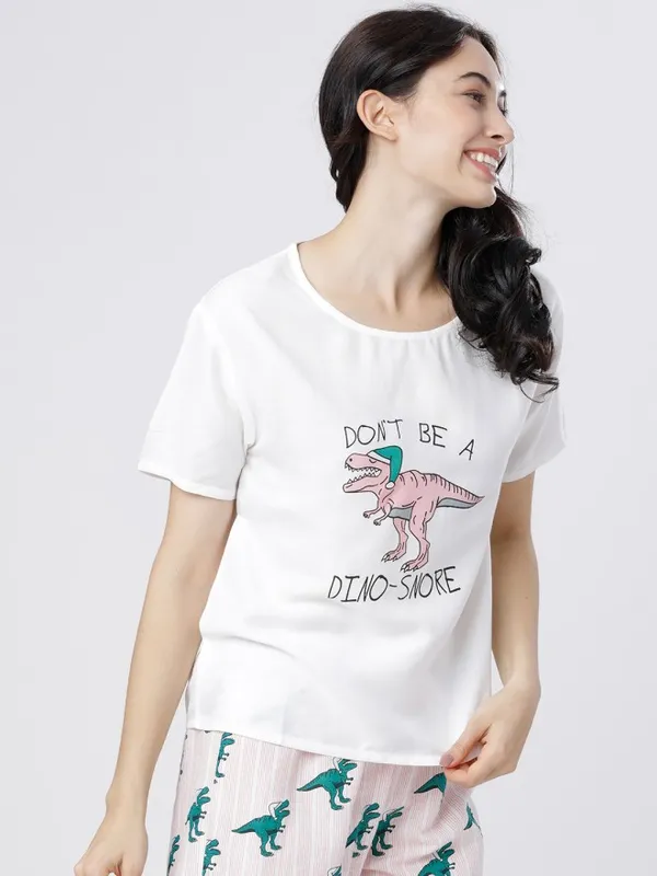 Tokyo Talkies Women White Printed Regular Top