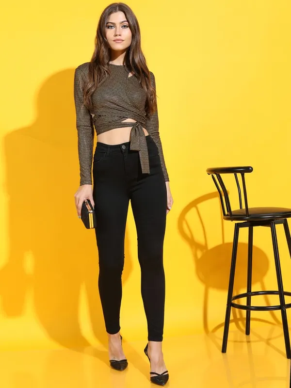 Tokyo Talkies Women Black Printed Fitted Top