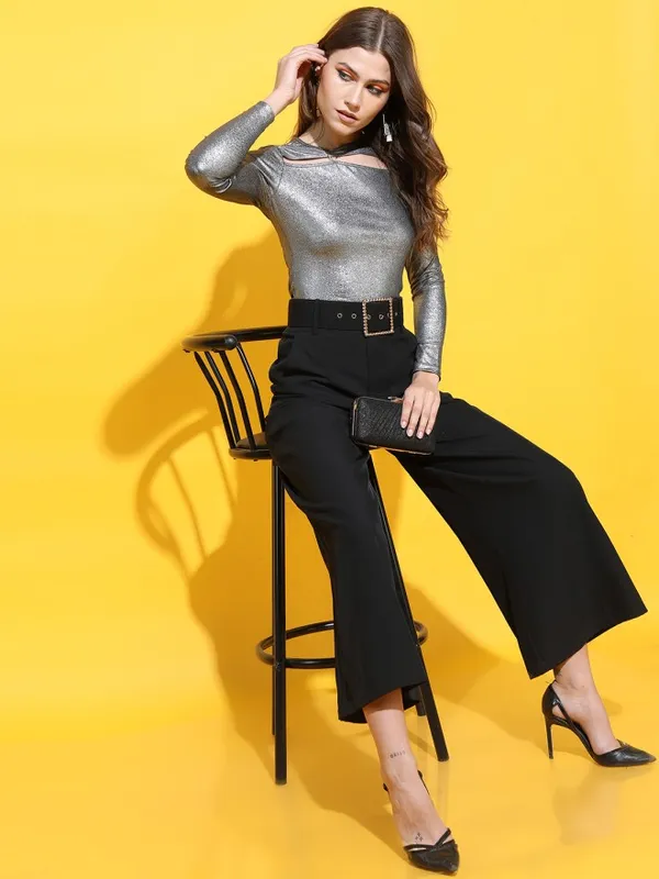 Tokyo Talkies Women Black Solid Fitted Top