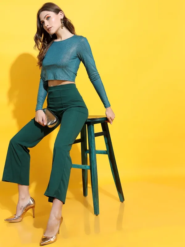 Tokyo Talkies Women Teal Printed Fitted Top