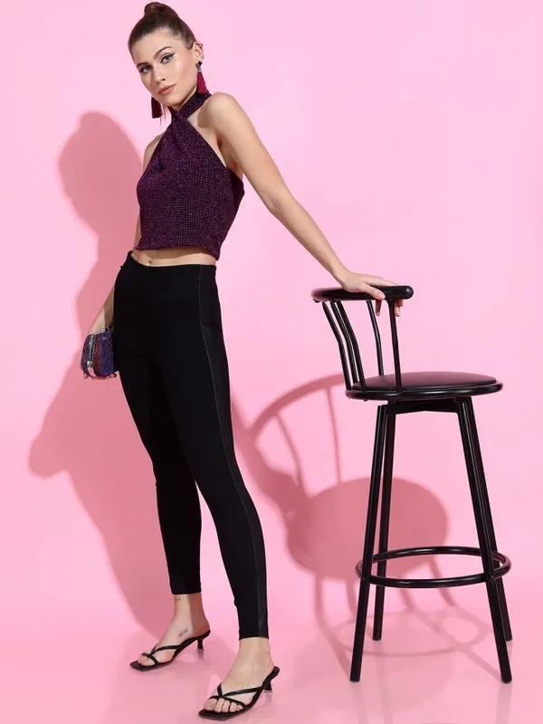 Tokyo Talkies Women Black Printed Regular Top