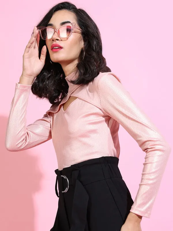 Tokyo Talkies Women Pink Solid Regular Top