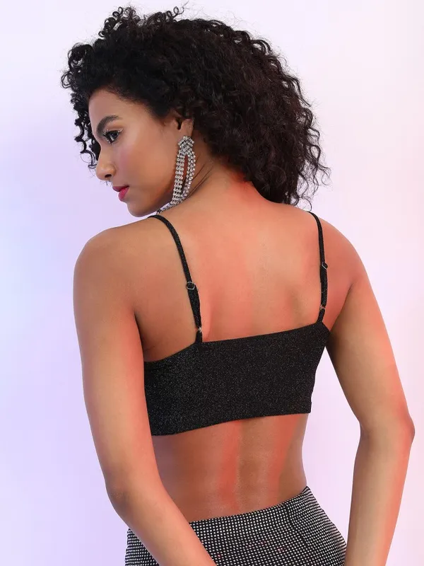 Tokyo Talkies Women Black Self Design Bralette Top