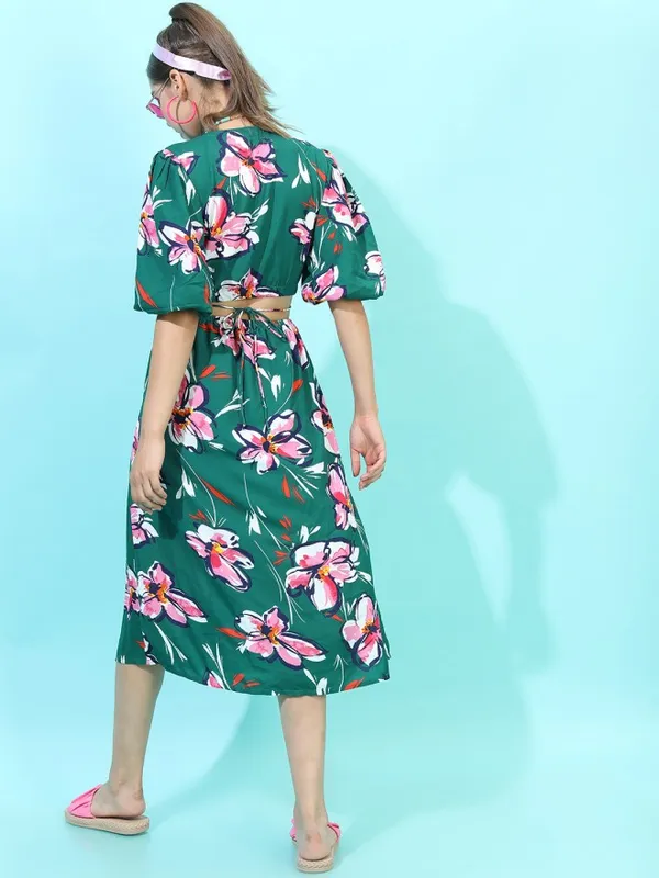 Tokyo Talkies Women Green Printed A-Line Dress