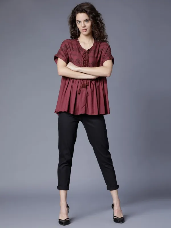 Tokyo Talkies Women Maroon Solid Peplum Top