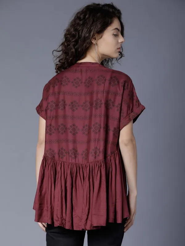 Tokyo Talkies Women Maroon Solid Peplum Top