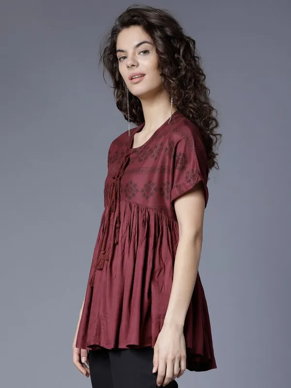 Tokyo Talkies Women Maroon Solid Peplum Top