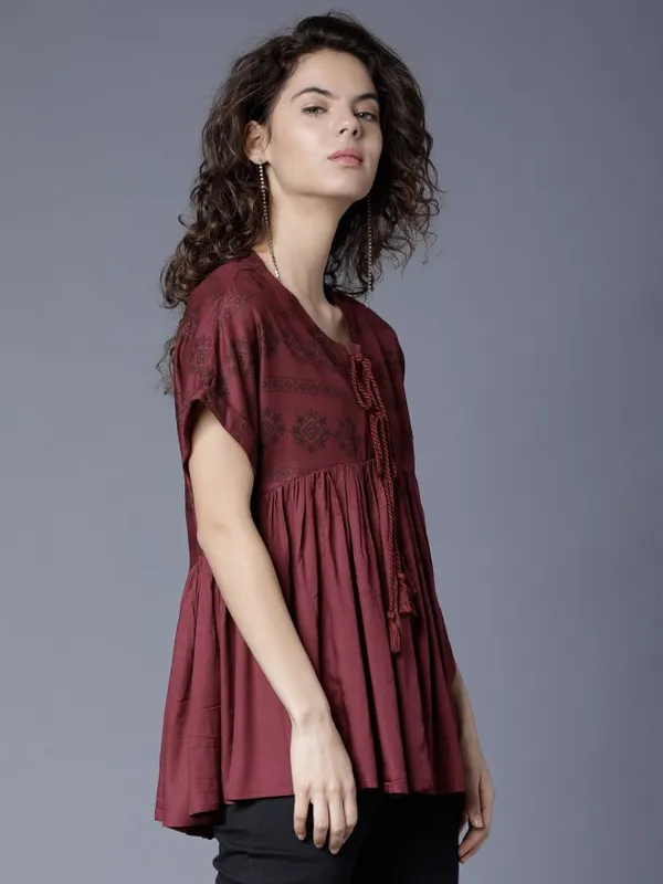 Tokyo Talkies Women Maroon Solid Peplum Top