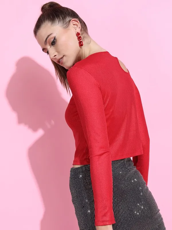 Tokyo Talkies Women Red Solid Fitted Top