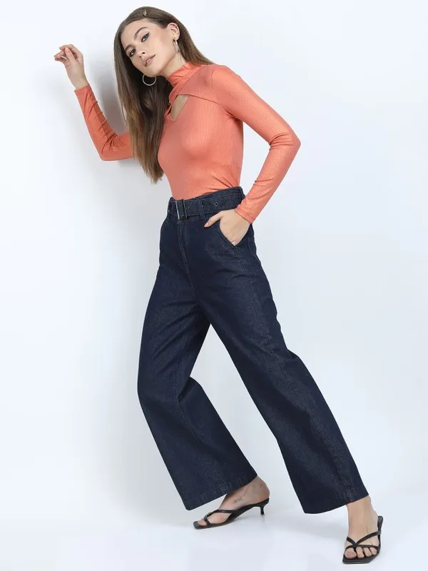 Tokyo Talkies Women Orange Solid Fitted Top