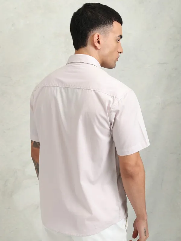 Highlander Men Pink Embroidery Relaxed Fit Casual Shirt