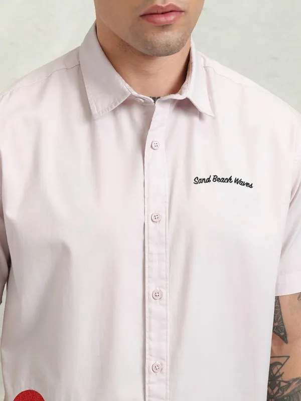 Highlander Men Pink Embroidery Relaxed Fit Casual Shirt