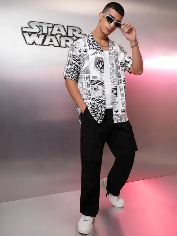 Star Wars By Highlander Men Multi Grogu Printed Relaxed Fit Casual Shirt