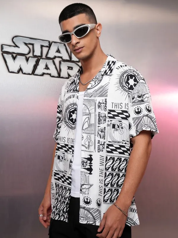 Star Wars By Highlander Men Multi Grogu Printed Relaxed Fit Casual Shirt