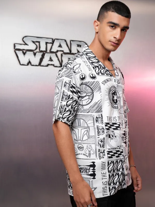 Star Wars By Highlander Men Multi Grogu Printed Relaxed Fit Casual Shirt