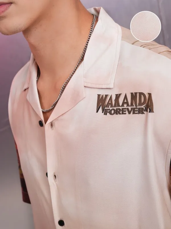 Marvel By Highlander Men Beige Black Panther Printed Relaxed Fit Casual Shirt