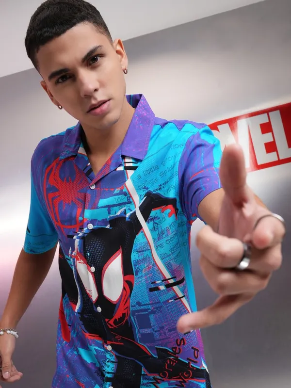 Marvel By Highlander Men Multicolour Spiderman Printed Relaxed Fit Casual Shirt
