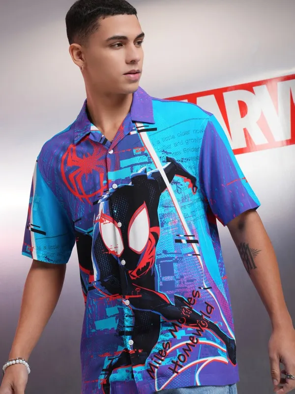 Marvel By Highlander Men Multicolour Spiderman Printed Relaxed Fit Casual Shirt