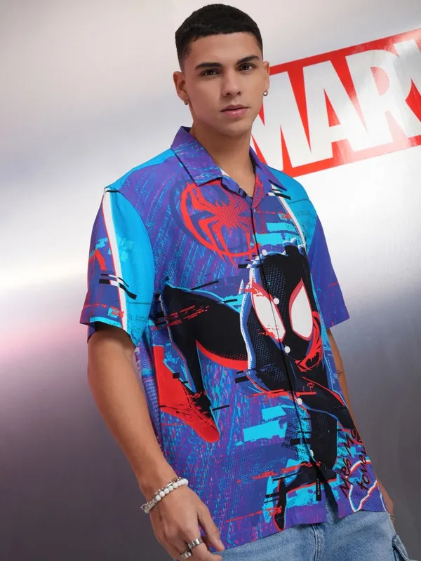 Marvel By Highlander Men Multicolour Spiderman Printed Relaxed Fit Casual Shirt