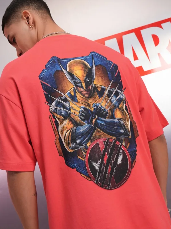 Marvel By Highlander Red Wolverine Printed Oversized Fit T-Shirt