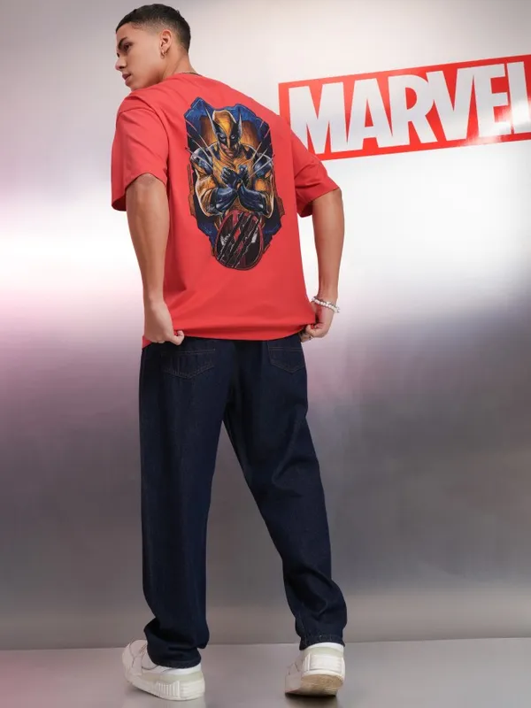 Marvel By Highlander Red Wolverine Printed Oversized Fit T-Shirt