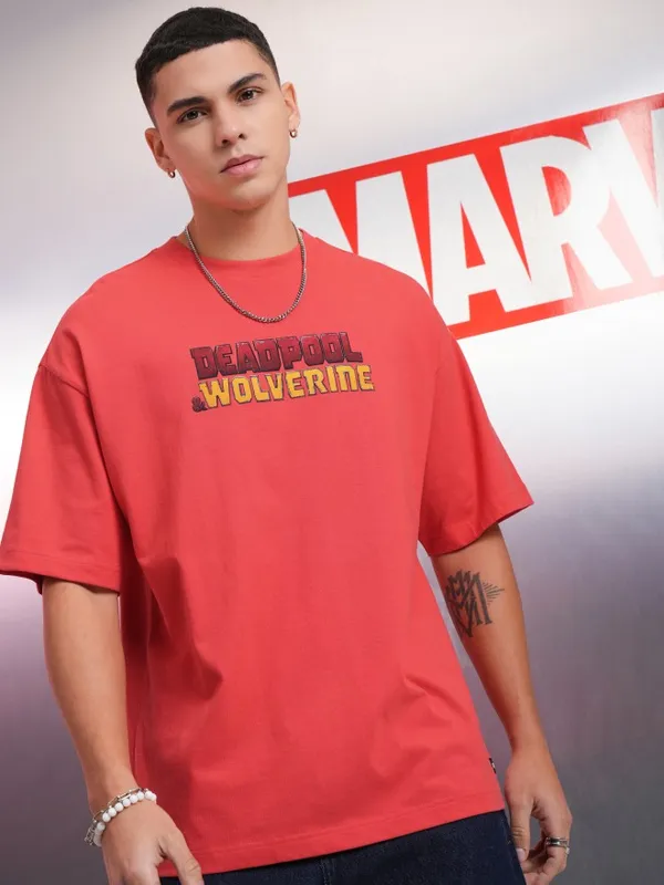 Marvel By Highlander Red Wolverine Printed Oversized Fit T-Shirt