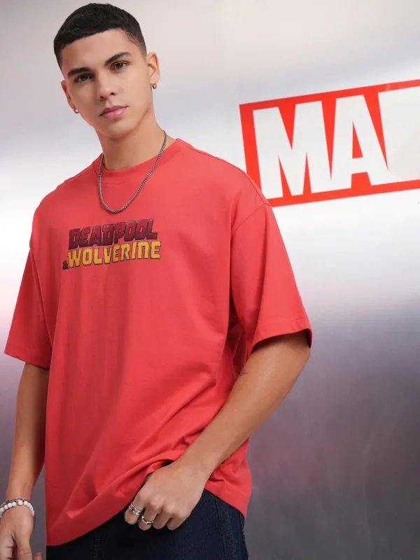 Marvel By Highlander Red Wolverine Printed Oversized Fit T-Shirt