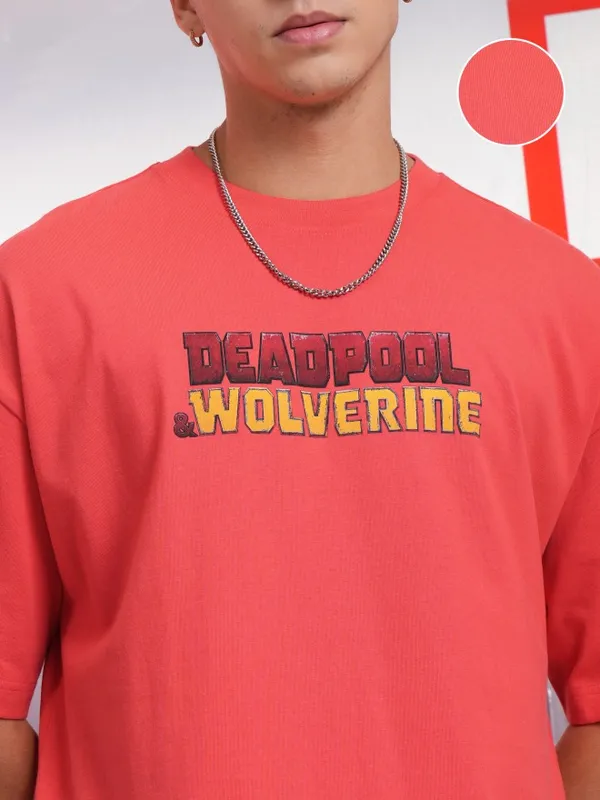 Marvel By Highlander Red Wolverine Printed Oversized Fit T-Shirt