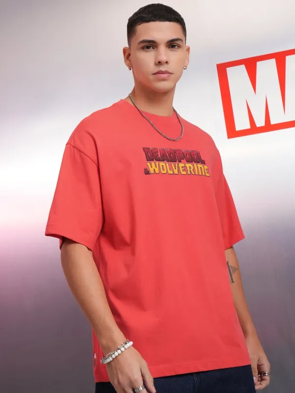 Marvel By Highlander Red Wolverine Printed Oversized Fit T-Shirt