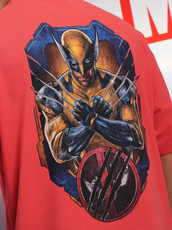 Marvel By Highlander Red Wolverine Printed Oversized Fit T-Shirt