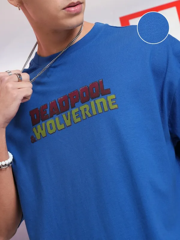 Marvel By Highlander Blue Wolverine Printed Oversized Fit T-Shirt
