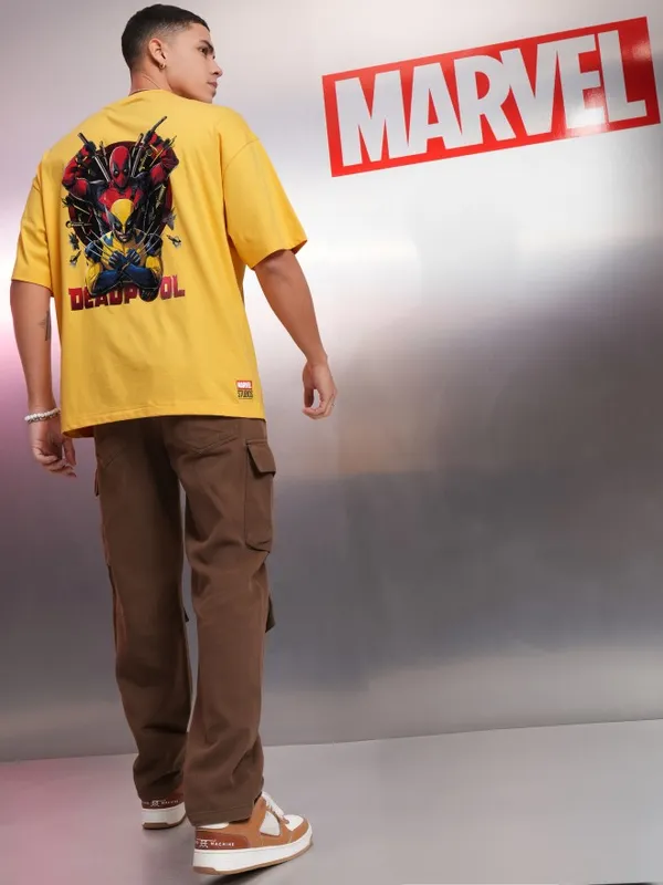 Marvel By Highlander Yellow Deadpool And Wolverine Printed Oversized Fit T-Shirt