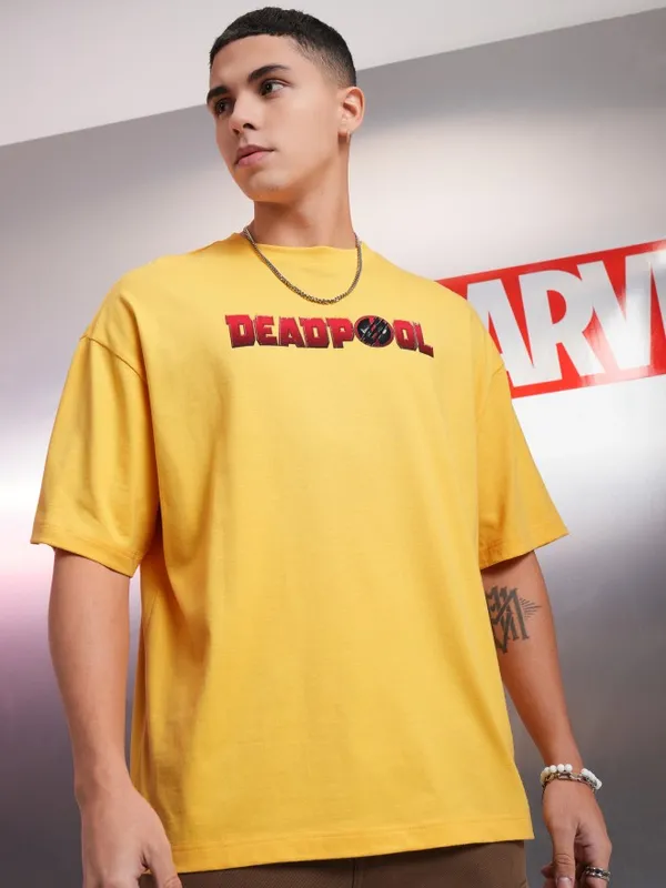 Marvel By Highlander Yellow Deadpool And Wolverine Printed Oversized Fit T-Shirt