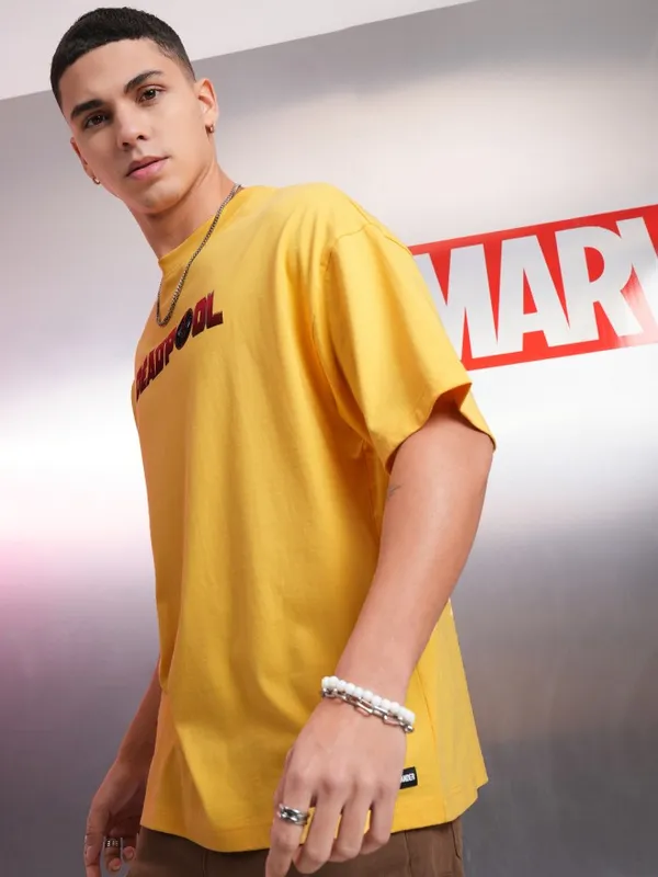 Marvel By Highlander Yellow Deadpool And Wolverine Printed Oversized Fit T-Shirt