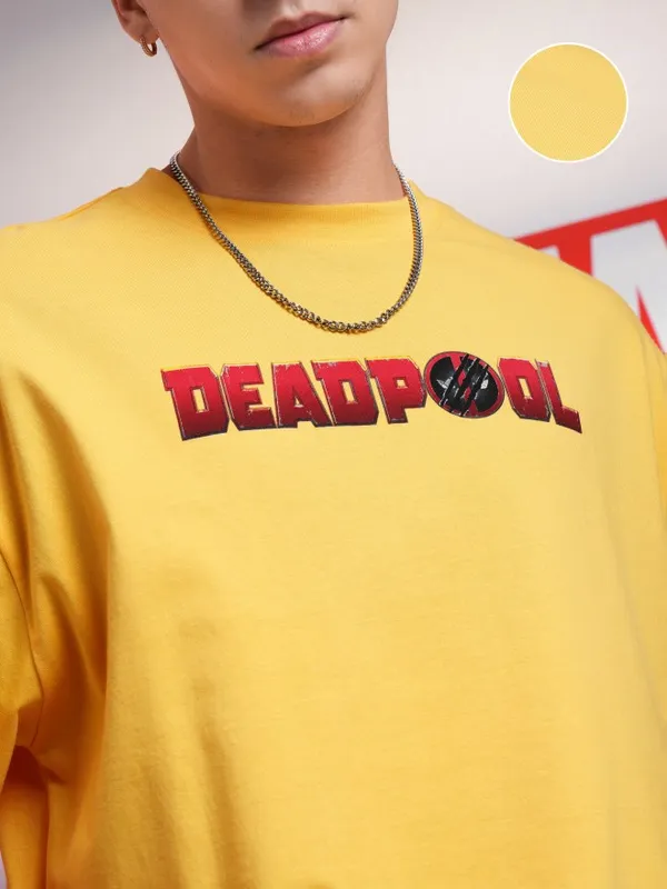 Marvel By Highlander Yellow Deadpool And Wolverine Printed Oversized Fit T-Shirt