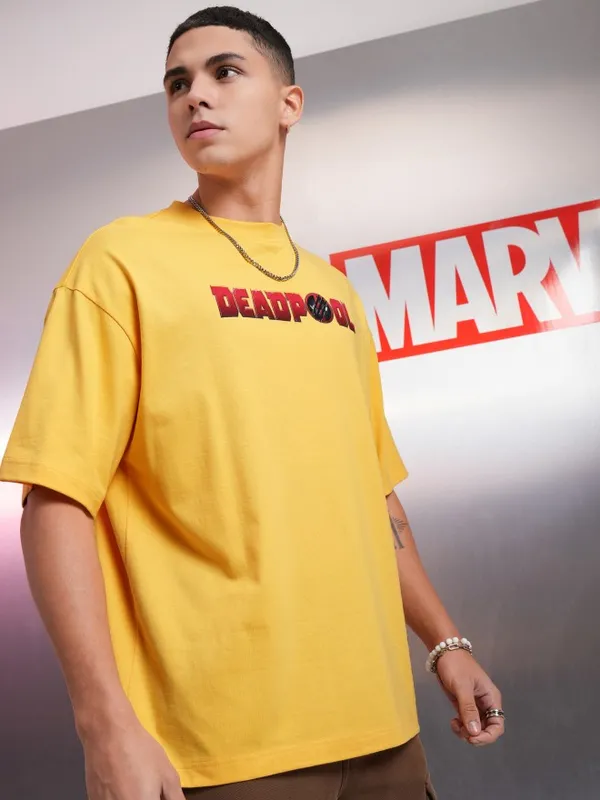 Marvel By Highlander Yellow Deadpool And Wolverine Printed Oversized Fit T-Shirt