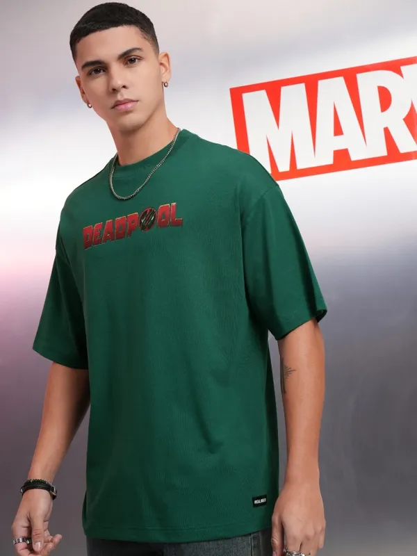 Marvel By Highlander Green Deadpool And Wolverine Printed Oversized Fit T-Shirt