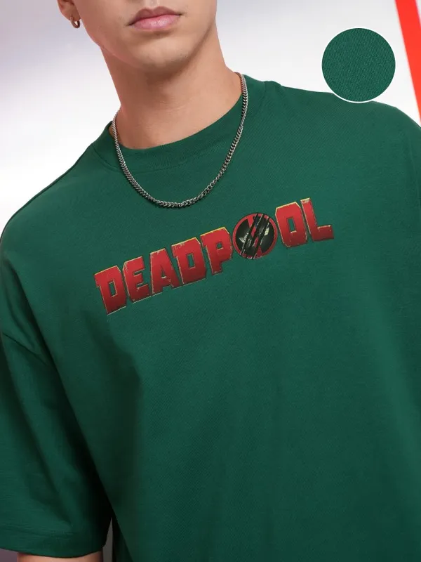 Marvel By Highlander Green Deadpool And Wolverine Printed Oversized Fit T-Shirt
