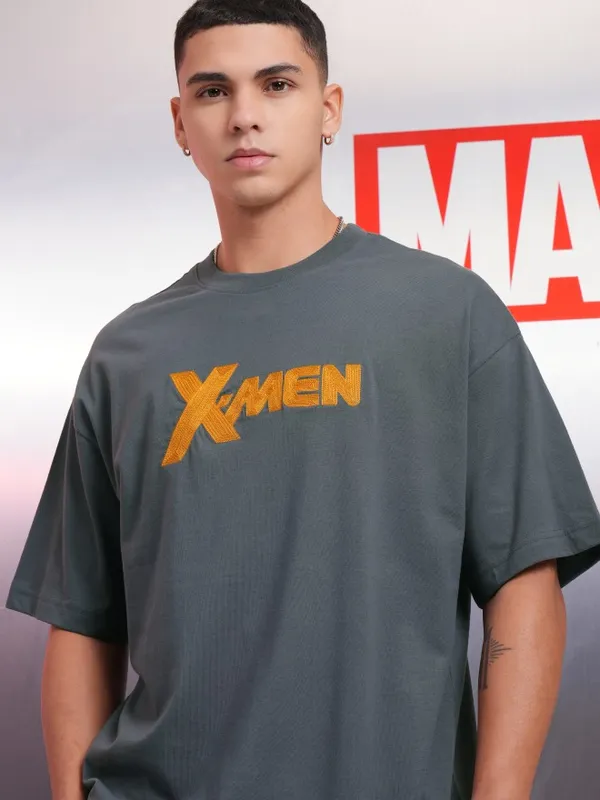 Marvel By Highlander Grey X-Men Marvel Comic Printed Oversized Fit T-Shirt