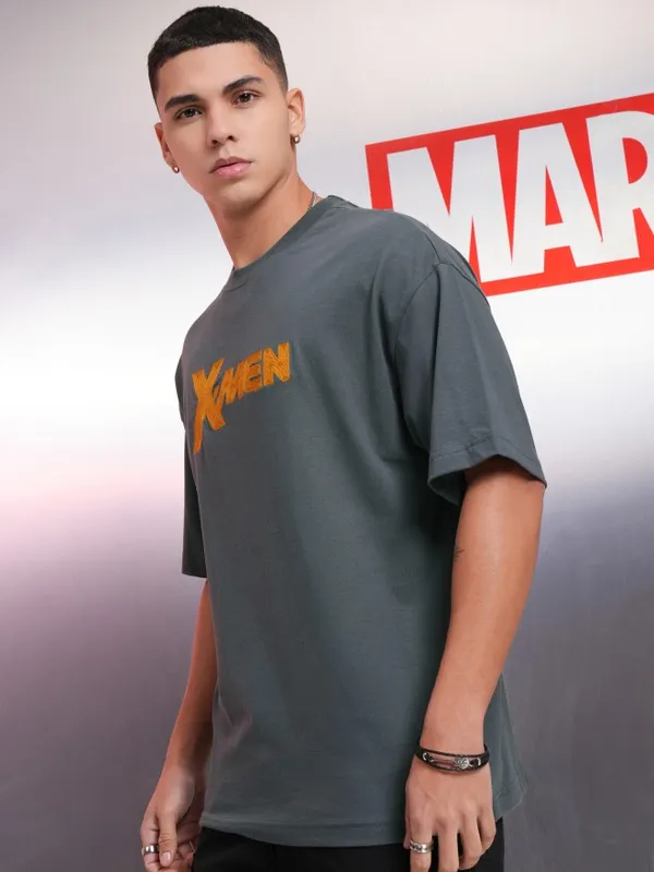 Marvel By Highlander Grey X-Men Marvel Comic Printed Oversized Fit T-Shirt