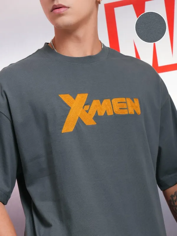 Marvel By Highlander Grey X-Men Marvel Comic Printed Oversized Fit T-Shirt