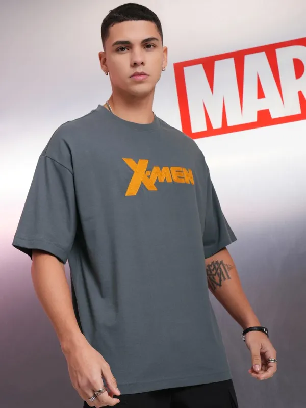 Marvel By Highlander Grey X-Men Marvel Comic Printed Oversized Fit T-Shirt