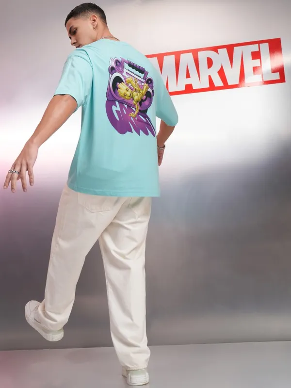 Marvel By Highlander Blue Groot Printed Oversized Fit T-Shirt