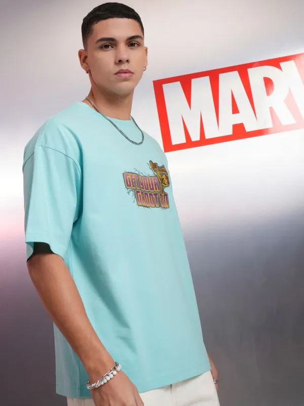 Marvel By Highlander Blue Groot Printed Oversized Fit T-Shirt