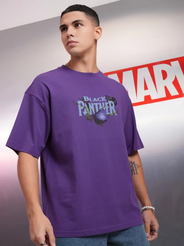 Black Panther Men Printed Round Neck Oversized Fit T-Shirt