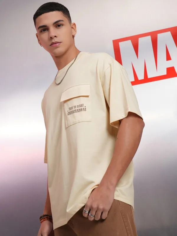 Marvel By Highlander Cream Deadpool Printed Oversized Fit T-Shirt