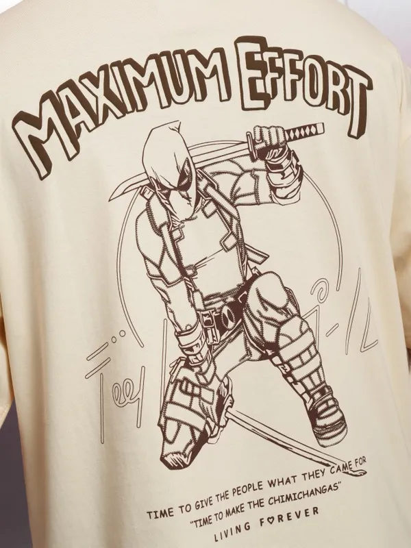 Marvel By Highlander Cream Deadpool Printed Oversized Fit T-Shirt