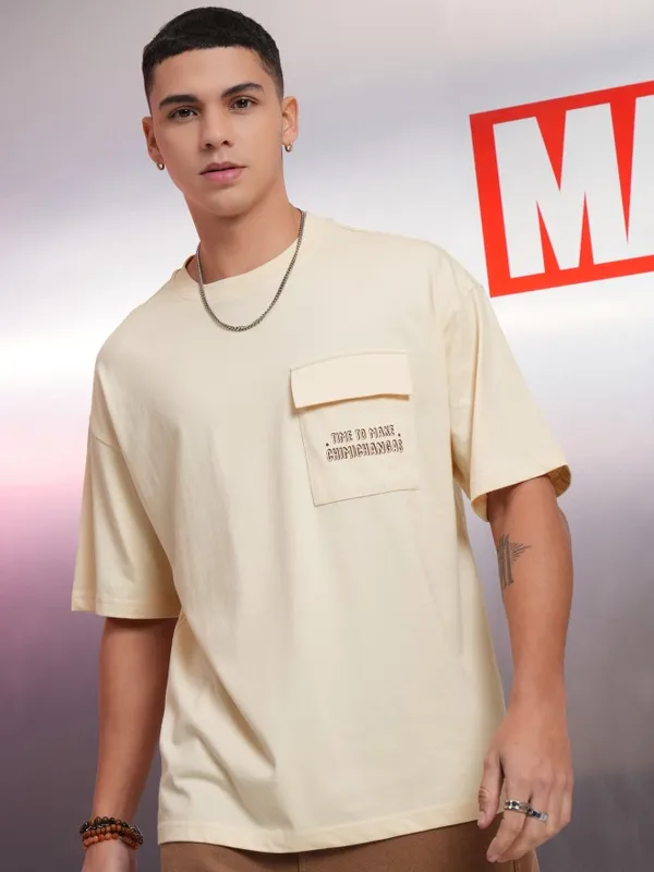 Marvel By Highlander Cream Deadpool Printed Oversized Fit T-Shirt