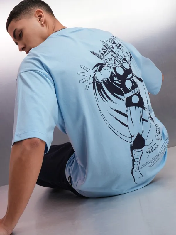 Marvel By Highlander Blue Thor Printed Oversized Fit T-Shirt