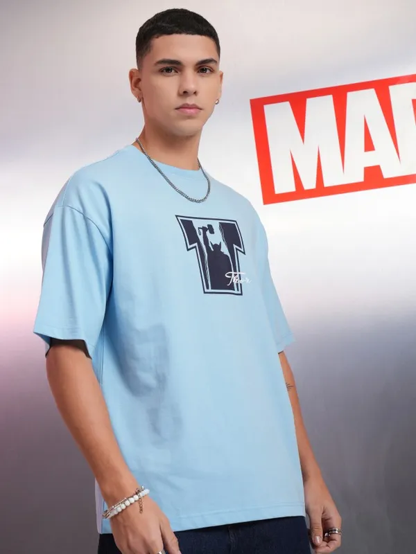 Marvel By Highlander Blue Thor Printed Oversized Fit T-Shirt